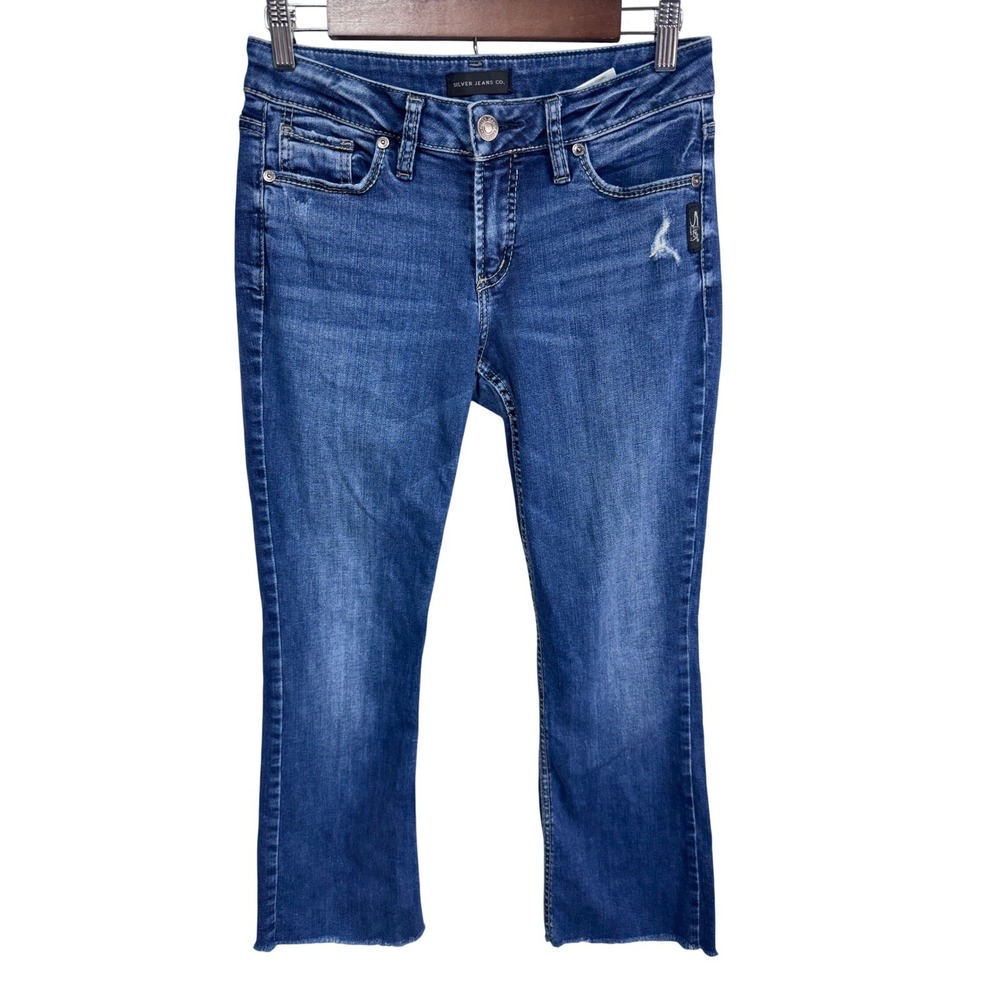 Silver Jeans Co. W27/L25 Blue Suki Slim Capri Women's Mid Rise Raw Hem Jeans